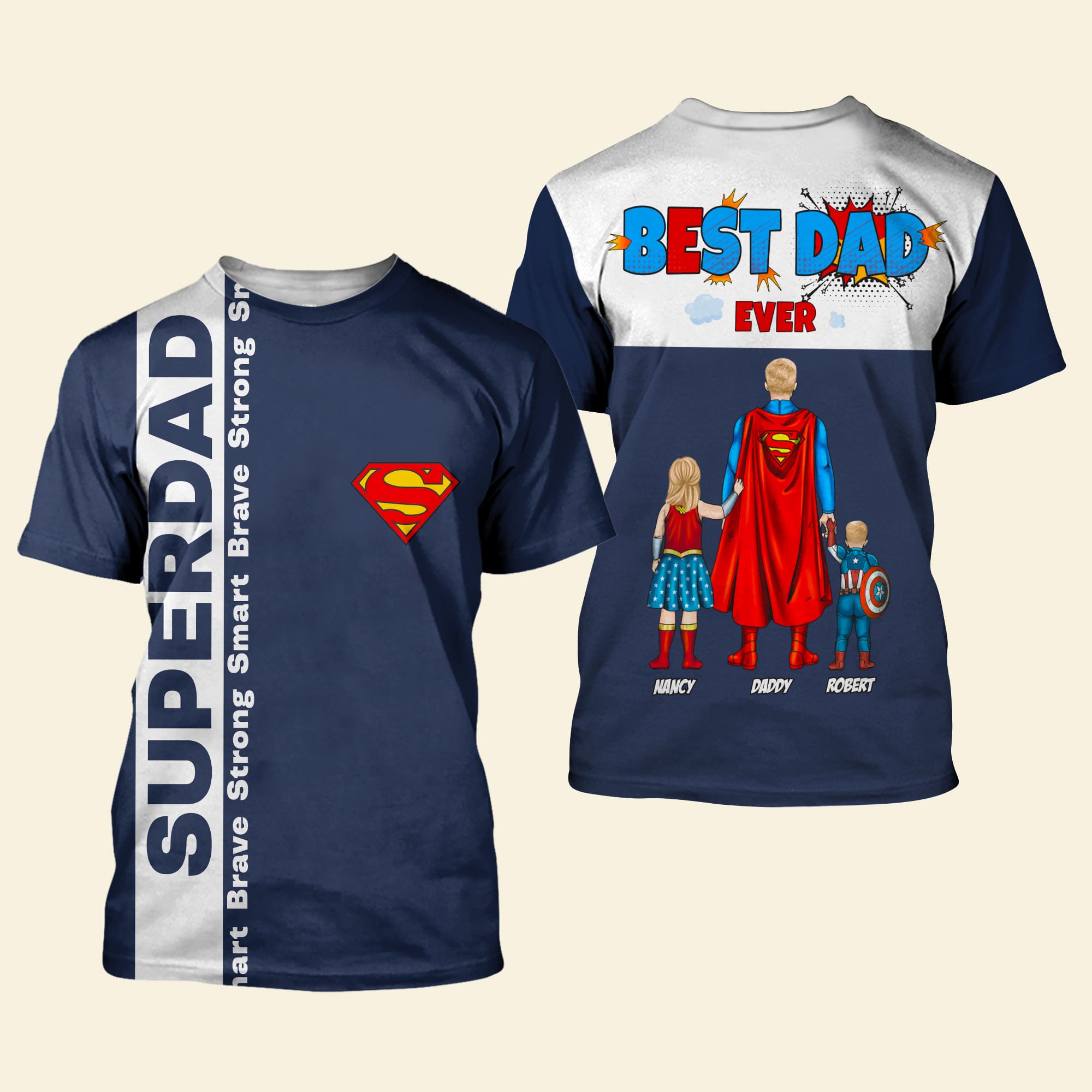 Best Dad Ever - Personalized Super Dad Shirt - Custom Gift for Dads, Fathers, and Superheroes AOP Products PopCulturePrints