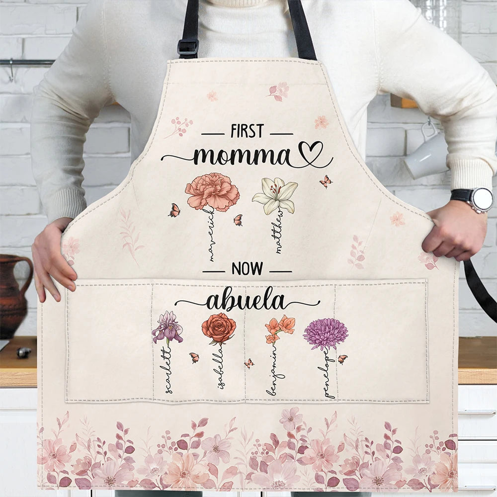 Grandma's Blooming Love: Birth Flower Personalized Apron - A Custom Gift for Mom & Grandma Apron PopCulturePrints
