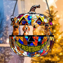 Load image into Gallery viewer, &quot;Beware of Spoiled Rotten Dogs!&quot; - Personalized Pumpkin Suncatcher Ornament - Custom Gift for Dog Lovers Ornament PopCulturePrints

