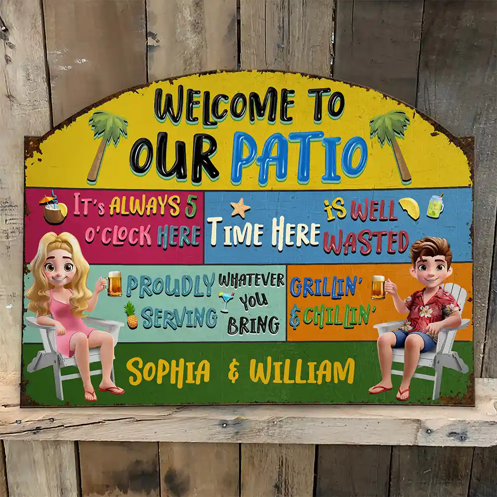 “Welcome to Our Patio” - Personalized Custom Shaped Metal Sign - Perfect Gift for Friends and Family Custom Shaped Metal Sign PopCulturePrints