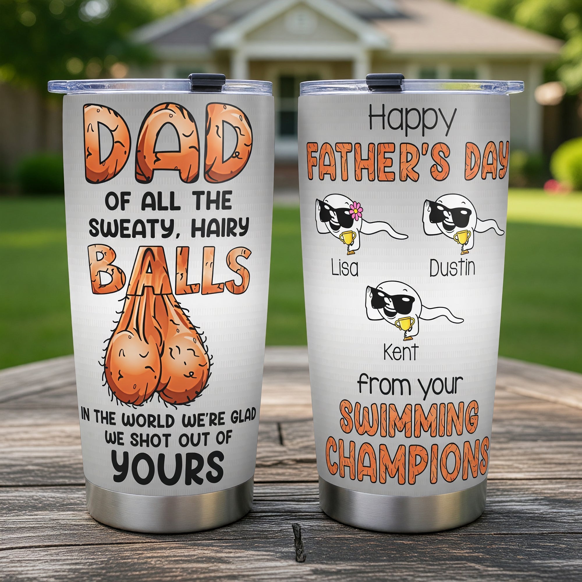 “Dad of All the Sweaty, Hairy Balls!” - Funny Dad Balls Tumbler, Personalized Gift for Dads, Grandpas, and More Tumbler Cup PopCulturePrints