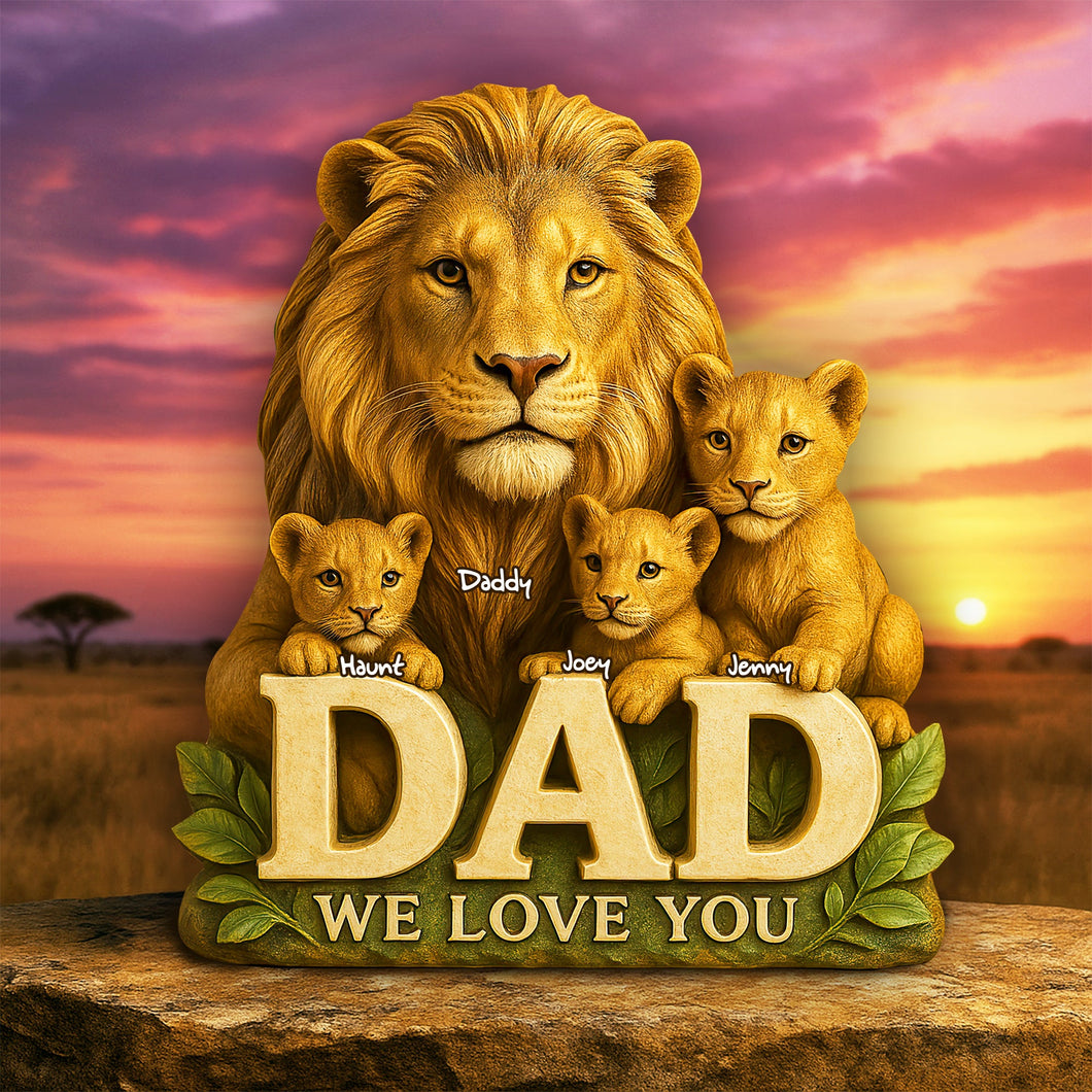 “Dad, We Love You” - Lion Dad & Little Cubs Acrylic Plaque - Personalized Gift for Dad, Grandpa, and Every Special Father Shaped Plaques PopCulturePrints