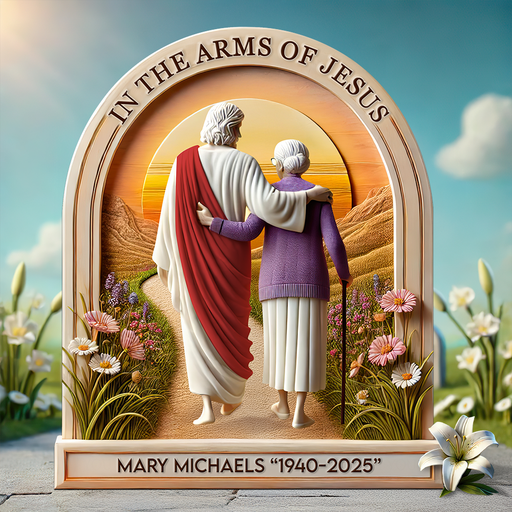 In the Arms of Jesus - Personalized Memorial Plaque for Loved Ones Shaped Plaques PopCulturePrints