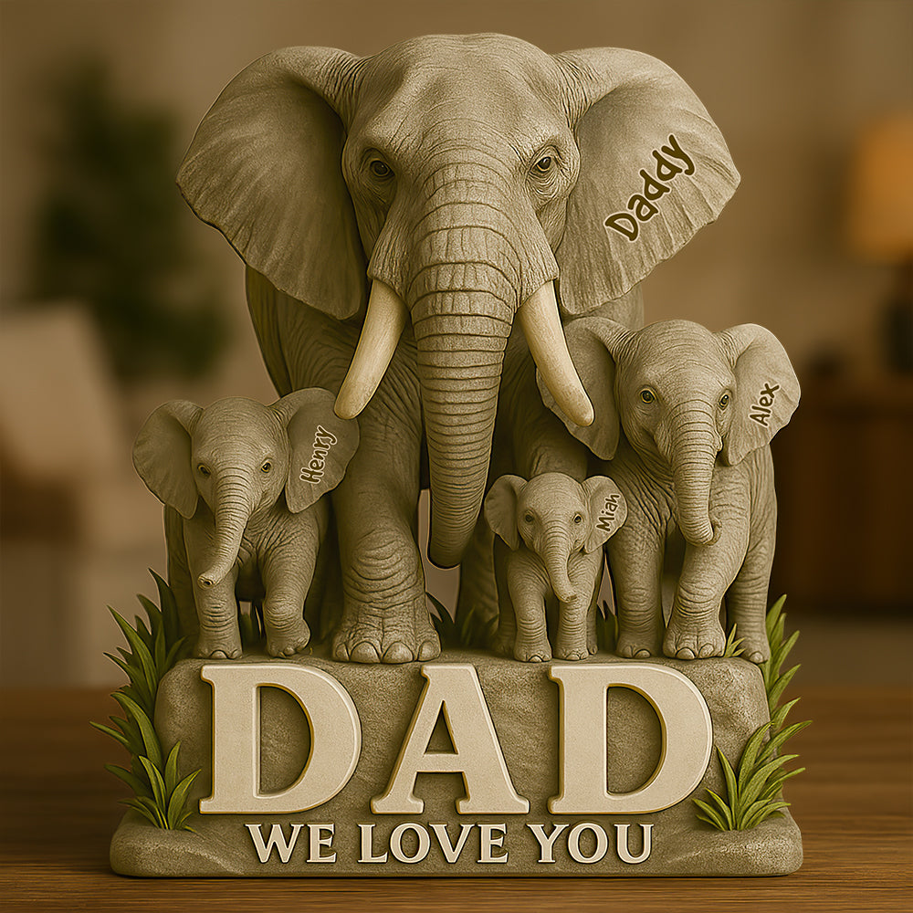 "We Love You Dad" - Personalized Elephant Acrylic Plaque - Gift for Dad, Grandpa, and Father Figures Shaped Plaques PopCulturePrints