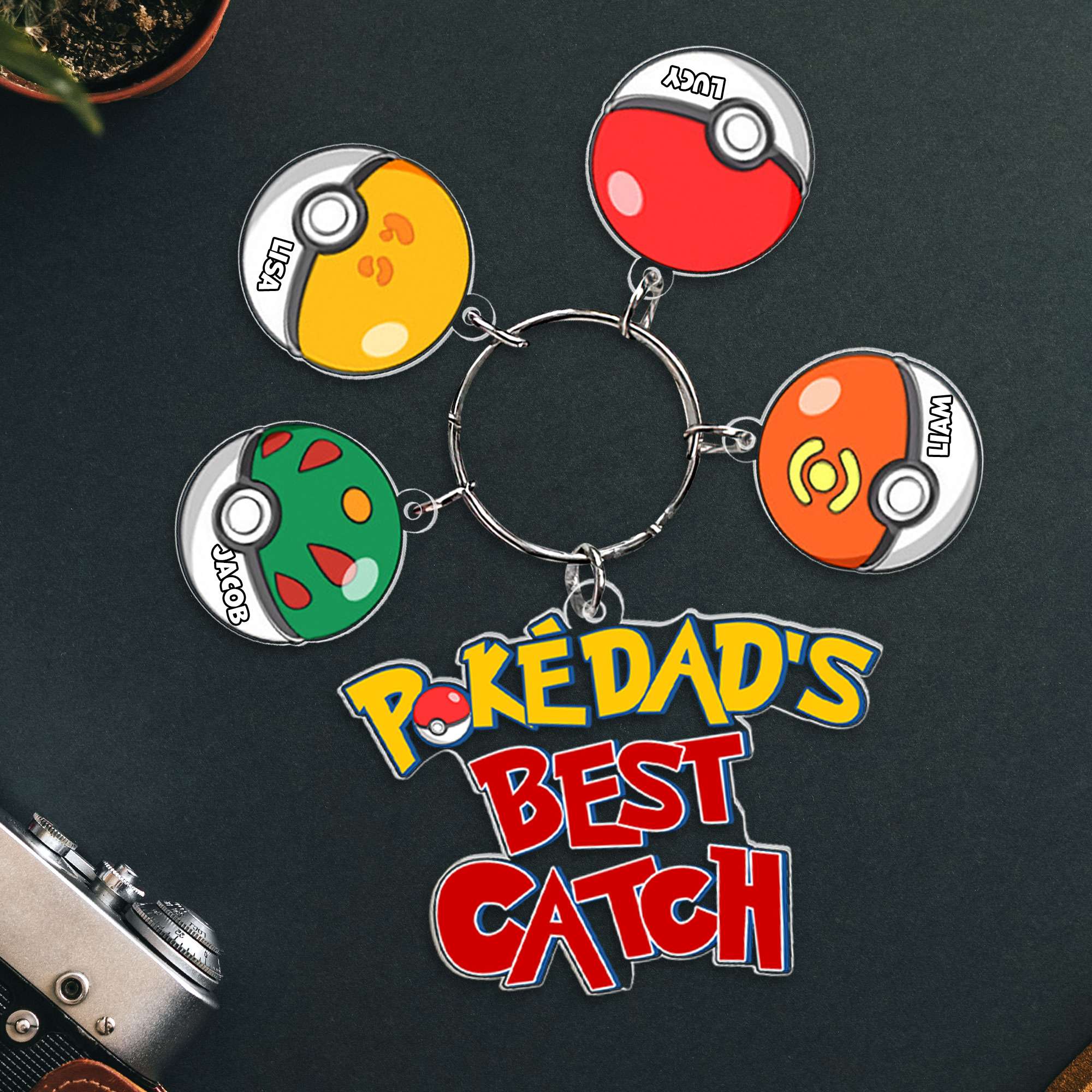 Personalized Poke Dad Keychain - Best Catch Gift for Father's Day Keychains PopCulturePrints