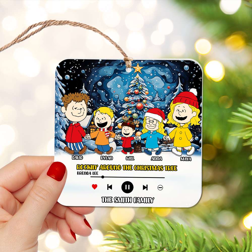 Personalized Family Christmas Acrylic Ornament - Cartoon Characters Around The Tree Ornament PopCulturePrints