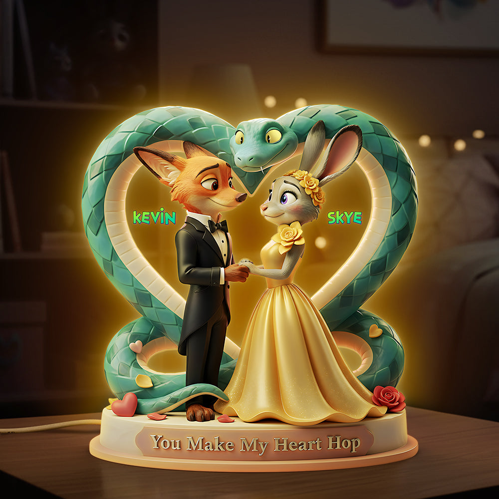You Make My Heart Hop - Romantic Woodland Couple Light Box with Personalization Light Box PopCulturePrints
