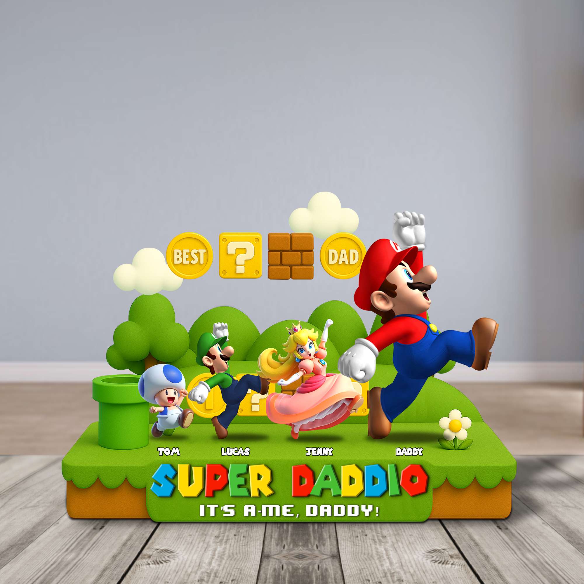 “Super Daddio: It's-a Me, Daddy!” - Personalized Acrylic Plaque Gift for Dad, Grandpa, and Daddy Shaped Plaques PopCulturePrints