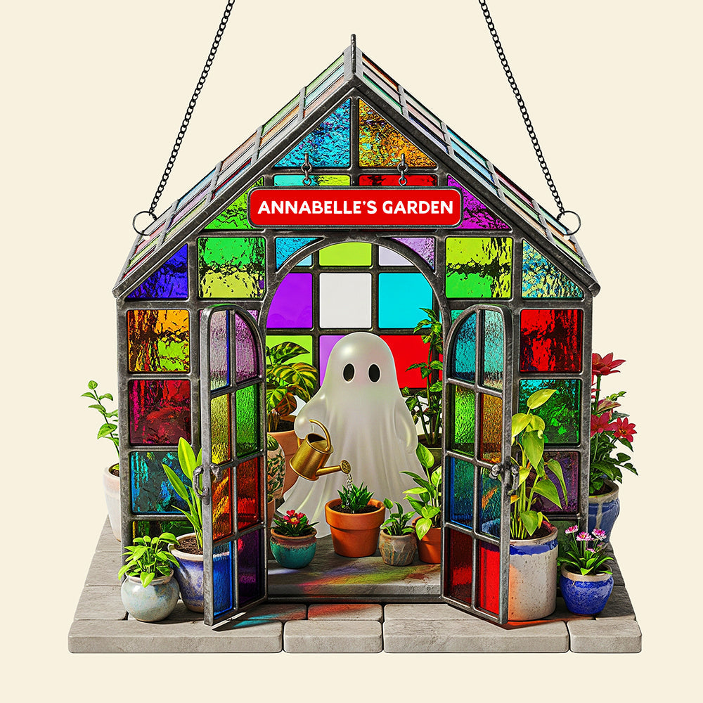 "Embrace the Whimsy of Nature" - Ghost Garden House Suncatcher, Personalized Gift for Any Occasion Ornament PopCulturePrints