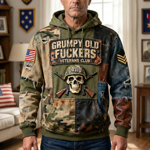 “For the Grumpy Old F**kers!” – Military Skull Hoodie – Personalized Gifts for Veterans AOP Products PopCulturePrints