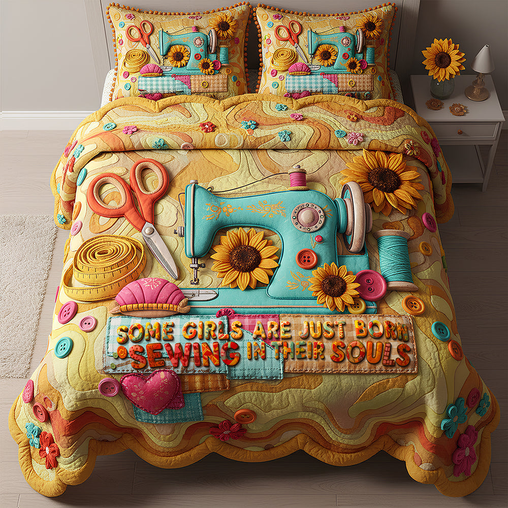 “Some Girls Are Just Born Sewing in Their Souls” - Personalized Sewing Girl Quilt Bedding Set - Perfect Gift for Sewing Lovers & Craft Enthusiasts Bedding Set PopCulturePrints