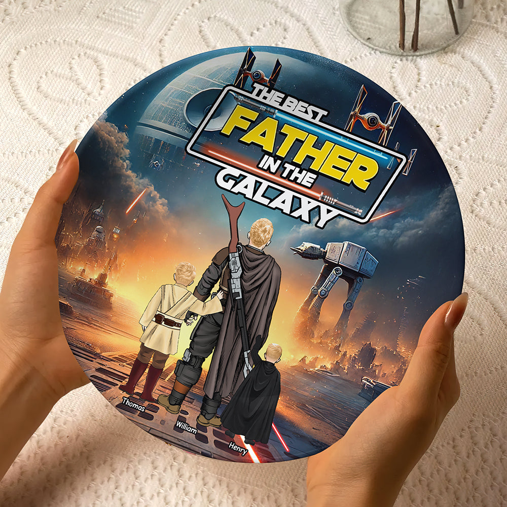 The Best Father in the Galaxy - Personalized Ceramic Round Plate Ceramic Round Plate PopCulturePrints
