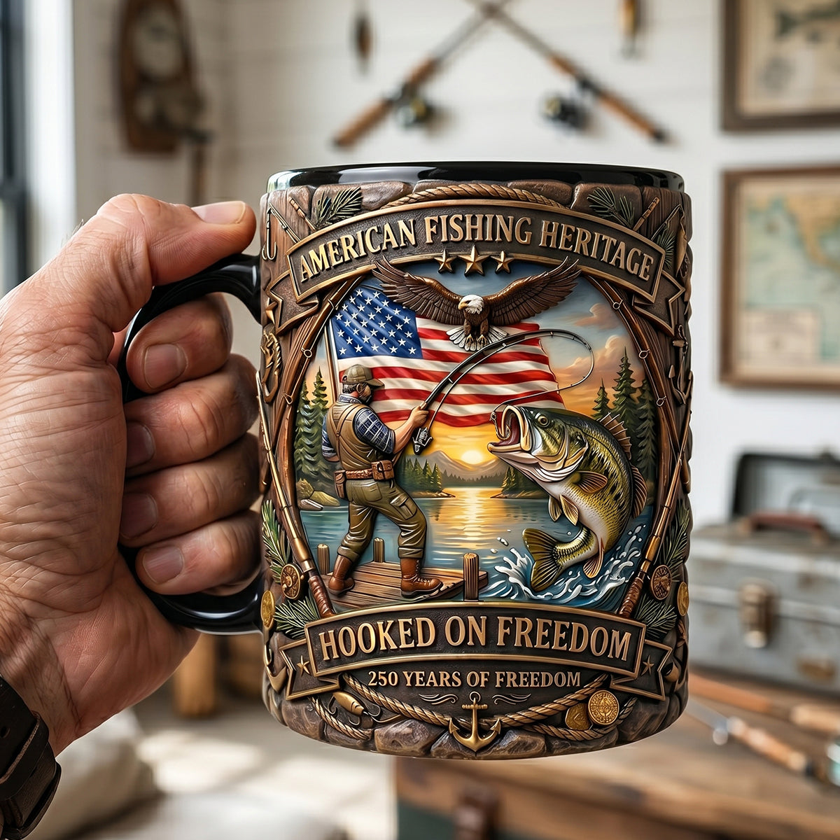 Hooked On Freedom - A Personalized Accent Mug for Fishermen Who Cherish Adventure Coffee Mug PopCulturePrints