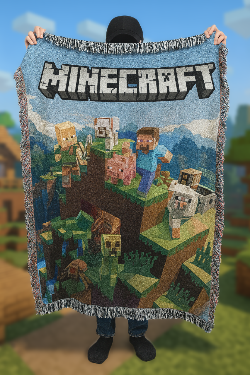 “Level Up Your Comfort!” - Pixel Builder Woven Blanket, Personalized Gift for Gamers and Fans Blanket PopCulturePrints