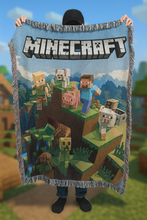 Load image into Gallery viewer, “Level Up Your Comfort!” - Pixel Builder Woven Blanket, Personalized Gift for Gamers and Fans Blanket PopCulturePrints
