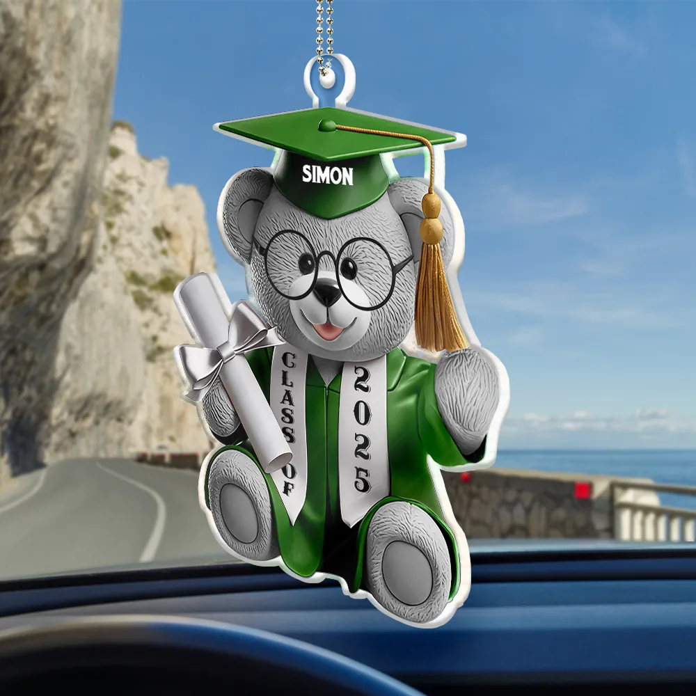 Celebrate Achievement with Graduation Bear - Personalized Acrylic Car Hanger for Graduates Acrylic Car Hanger PopCulturePrints