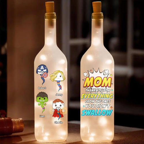 Custom Mom Bottle Lamp - A Funny Superhero Gift for Mothers Bottle Lamp PopCulturePrints