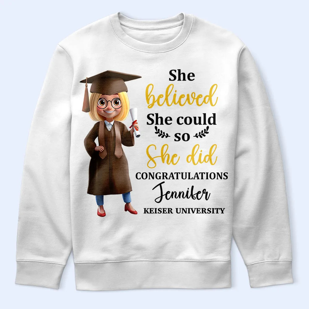 She Believed She Could So She Did - Personalized Graduation T-Shirt T-shirt PopCulturePrints