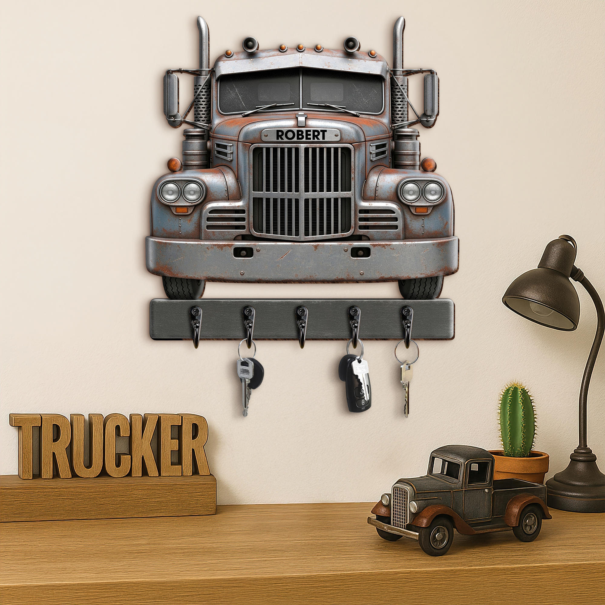 Keep on Truckin' - Personalized Truck Key Hanger for Truckers Wood Sign PopCulturePrints