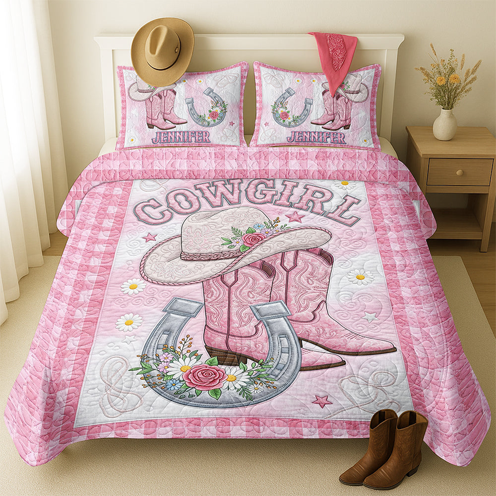 “Embrace Your Inner Cowgirl” - Rustic Cowgirl Quilt Bedding Set - Personalized Gifts for Cowgirls Bedding Set PopCulturePrints