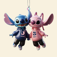 Load image into Gallery viewer, Personalized Blue Alien Couple Car Hanger Ornament - A Unique Gift for Couples Ornament PopCulturePrints

