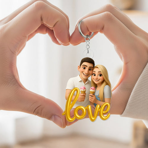 Love is in the Details - Cartoon Couple Keychain - Custom Photo Gifts for Couples Keychains PopCulturePrints
