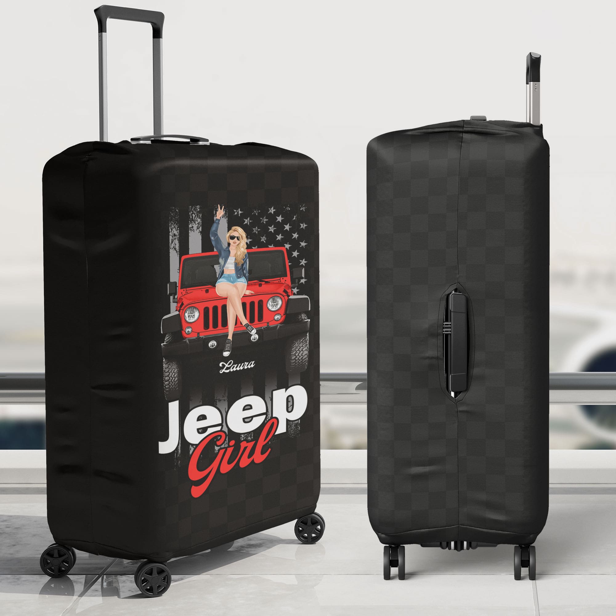 Personalized Luggage Cover - Jeep Girl Who Loves Traveling