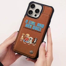 Load image into Gallery viewer, A Girl And Her Dogs - Personalized Leather Flip Wallet Phone Case - A gift that celebrates the bond between a girl and her dogs Leather Flip Wallet Phone Case PopCulturePrints
