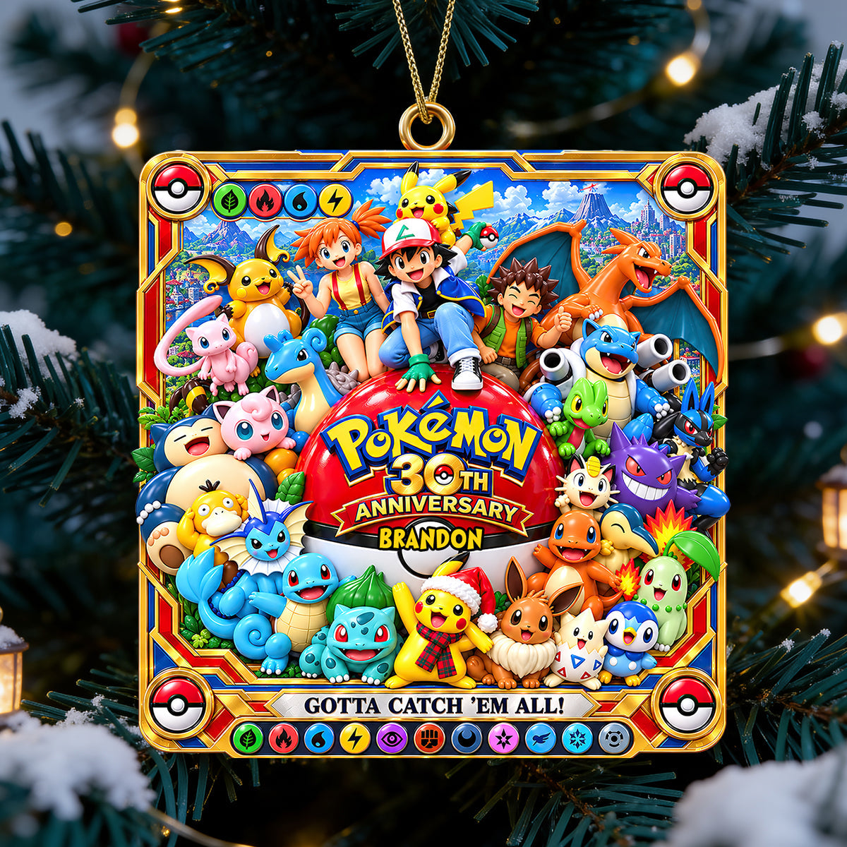 “Gotta Catch 'Em All!” Celebrate with the 30th Anniversary Colorful Creature Ornament - Personalized Christmas Gifts