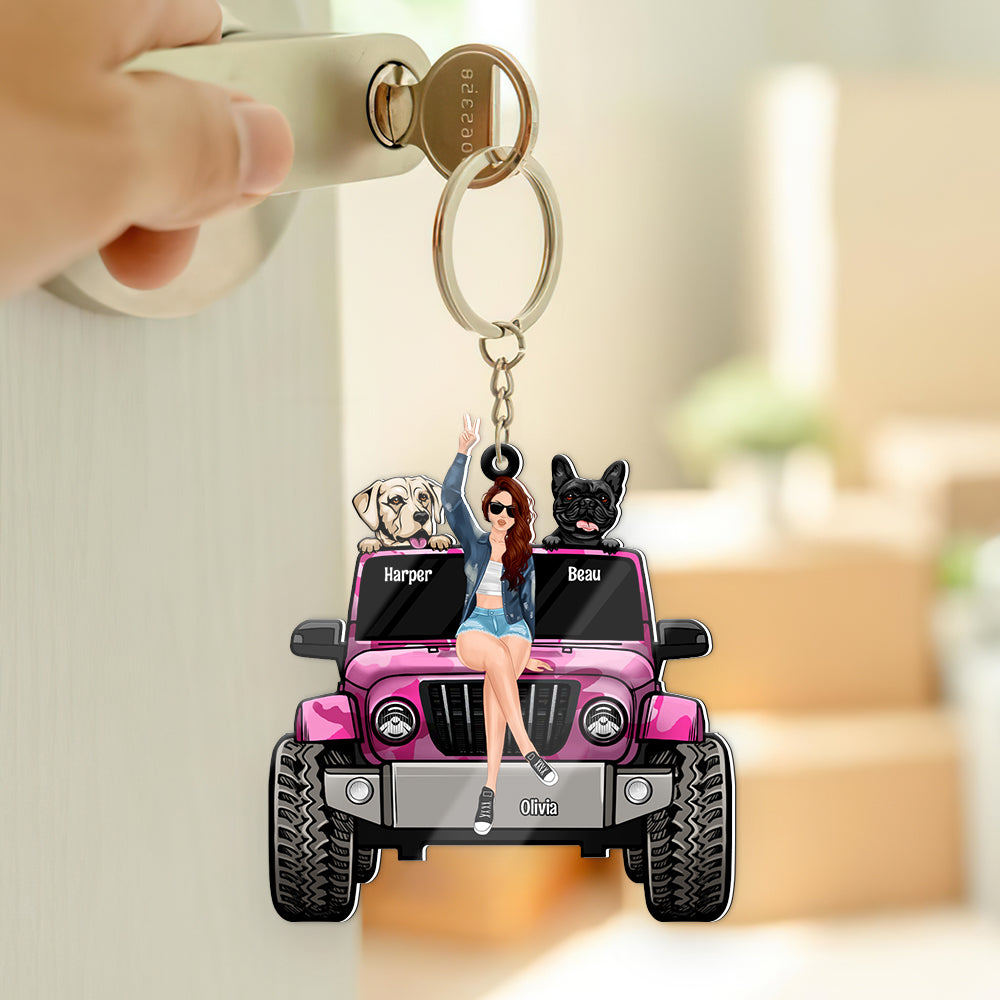 Personalized Pet Lover Car Keychain - Custom Name and Pet Design