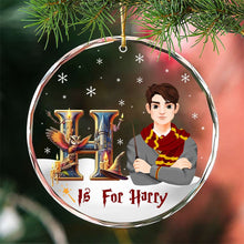 Load image into Gallery viewer, Personalized Movie Fan Crystal Glass Ornament - Christmas Wizard Theme
