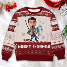 Load image into Gallery viewer, Personalized Fishing Lover Christmas Ugly Sweater Ugly Christmas Sweater PopCulturePrints
