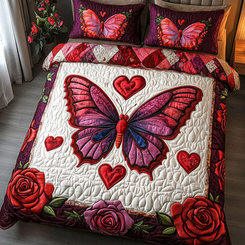 Butterfly Lovers Quilt Bed Set - Heart & Rose Design Blanket PopCulturePrints