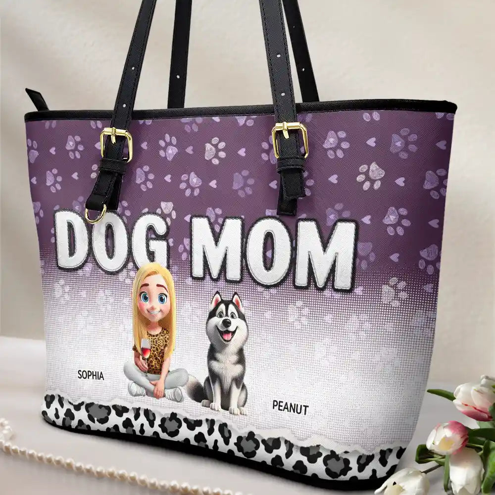 "Celebrate Your Love for Dogs" - Personalized Leather Tote Bag - Gift for Dog Moms, Grandmas, and Pet Lovers Leather Tote Bag PopCulturePrints