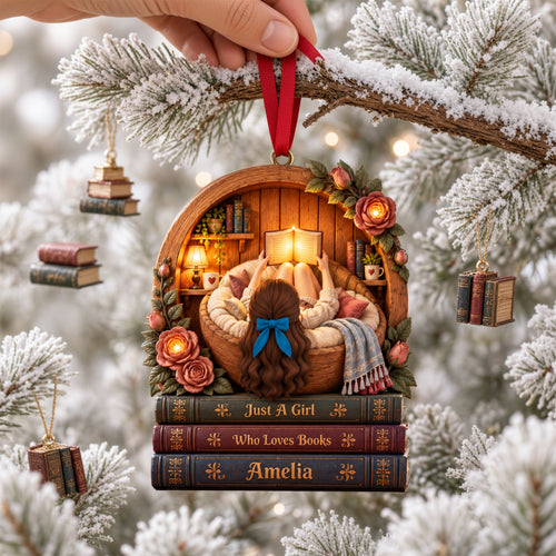 Just A Girl Who Loves Books - Personalized Book Lover Christmas Ornament Ornament PopCulturePrints