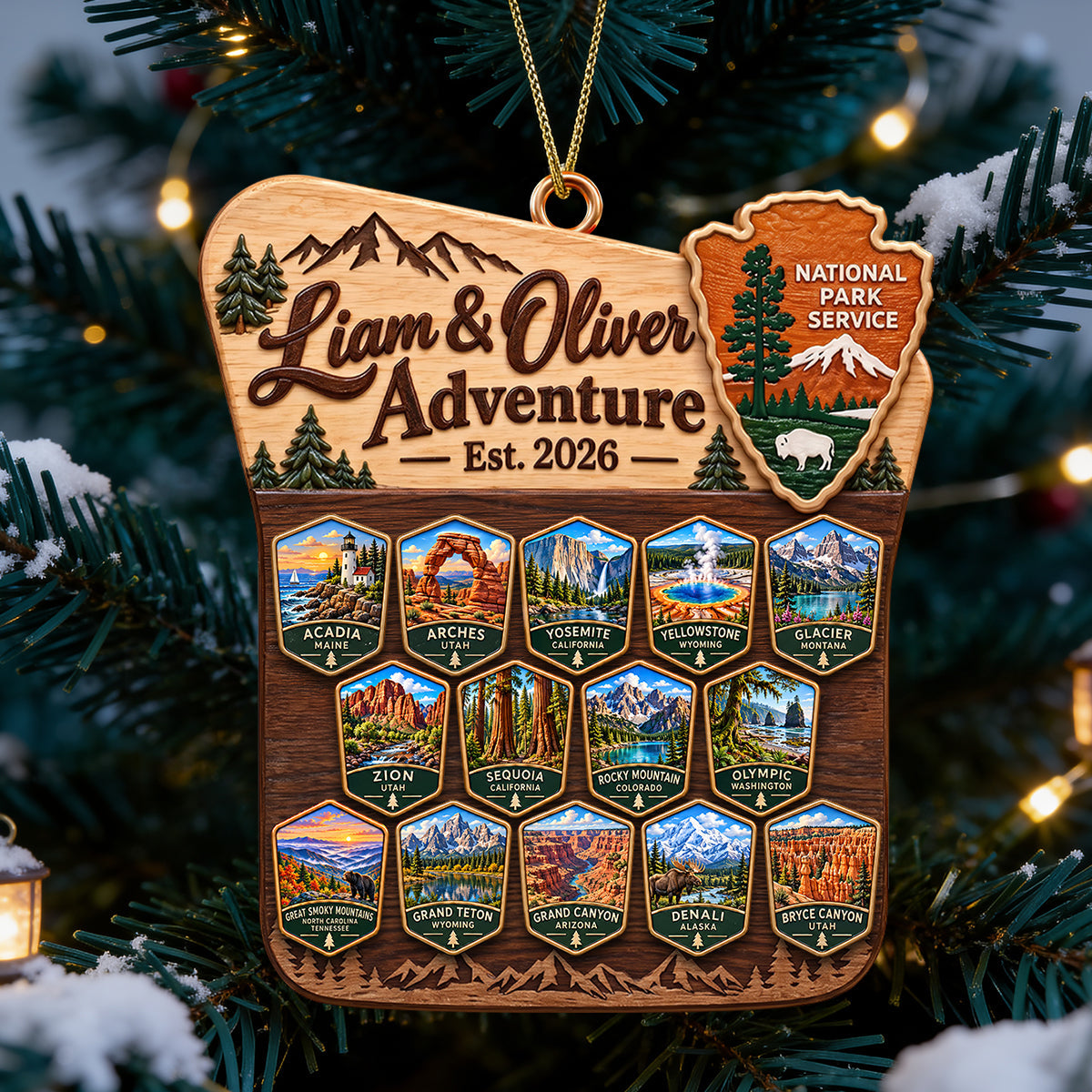 Adventure Awaits: Personalized Couple National Park Travel Christmas Ornament Ornament PopCulturePrints