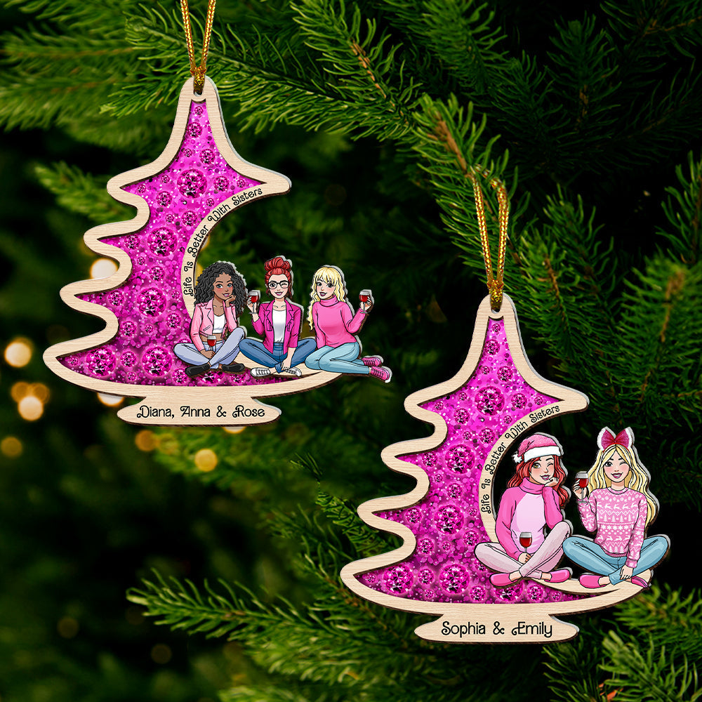 Custom Sisters Christmas Ornament - Wood & Acrylic Ornament PopCulturePrints