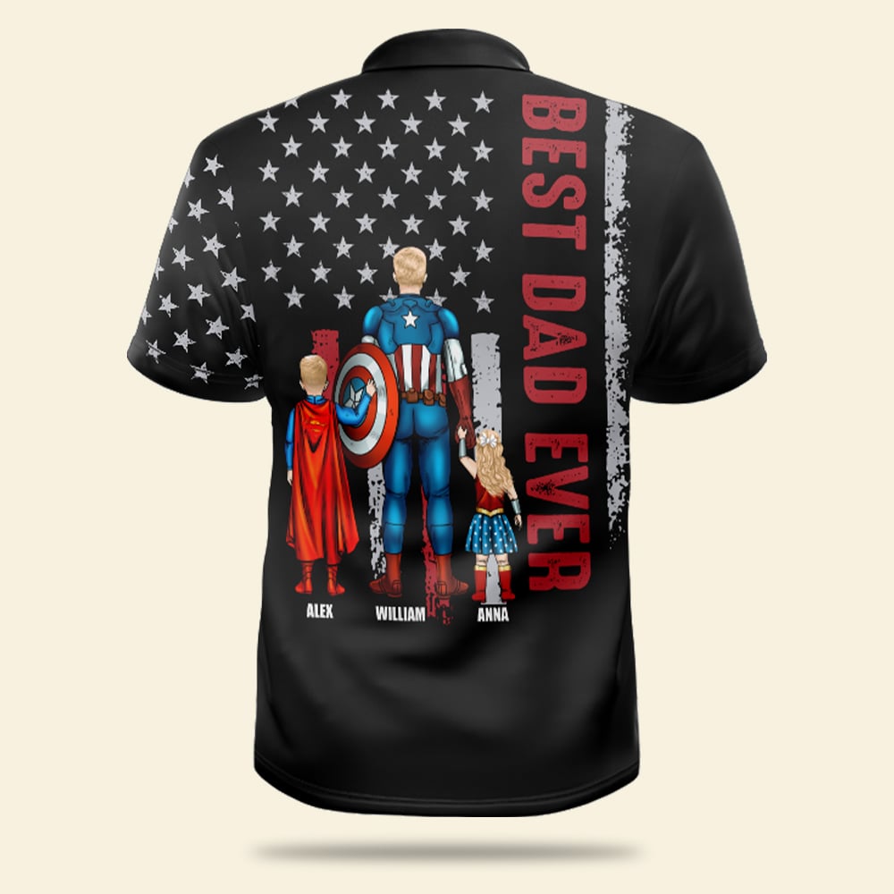 Custom Superhero Family 3D Polo Shirt for Dad - Best Dad Ever Polo Shirts PopCulturePrints