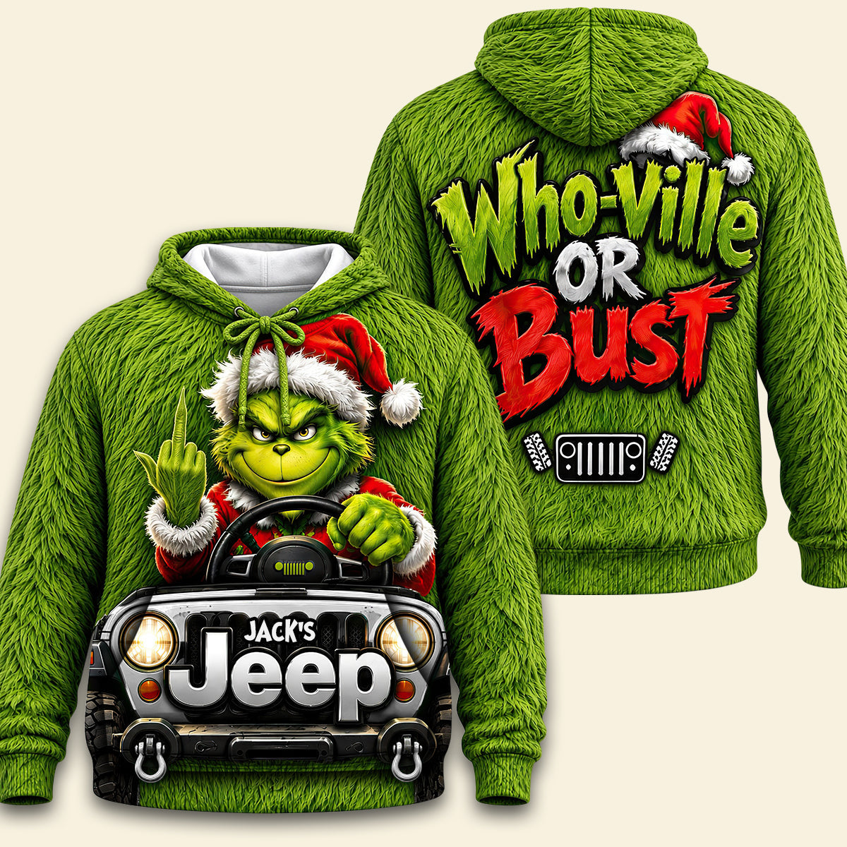“Who-Ville or Bust”: Personalized Grinch Off-Road Journey 3D Shirt - Custom Gift for Off-Road Lovers