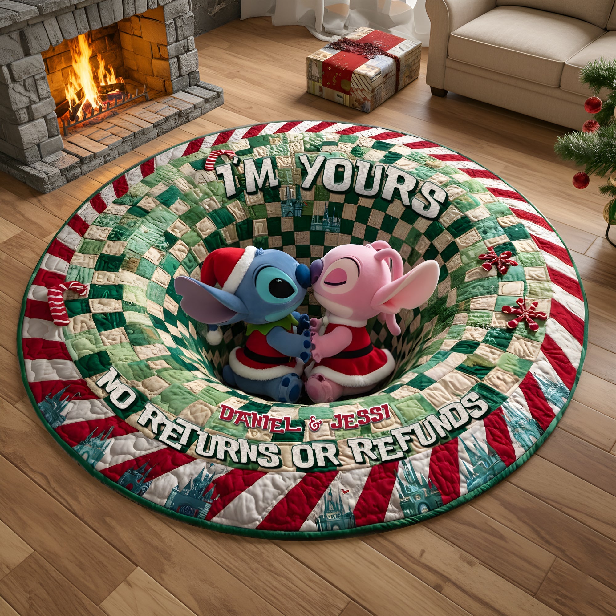 I'm Yours - Kissing Alien Couple Round Mat - Personalized Christmas Gift for Couples Doormat PopCulturePrints