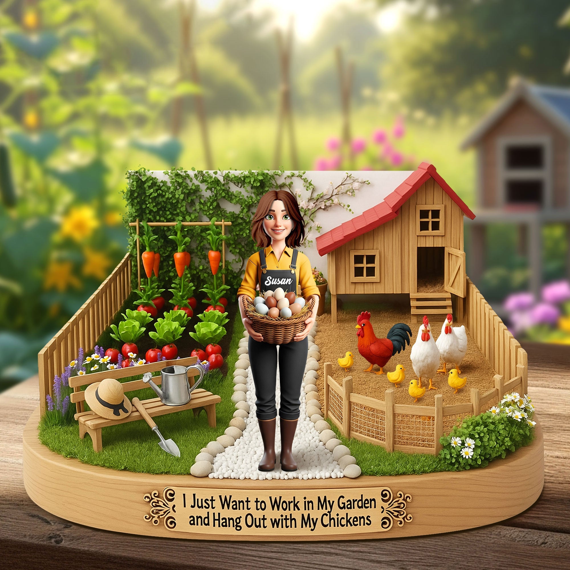 I Just Want to Work in My Garden - Personalized Farm Girl Plaque for Farmers Shaped Plaques PopCulturePrints