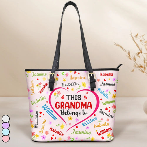 This Grandma Belongs To - Personalized Leather Tote Bag for Loving Grandmas Leather Tote Bag PopCulturePrints