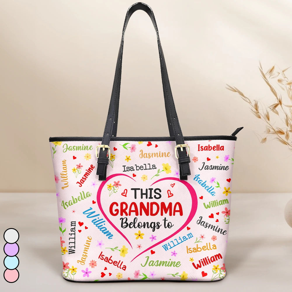 This Grandma Belongs To - Personalized Leather Tote Bag for Loving Grandmas Leather Tote Bag PopCulturePrints