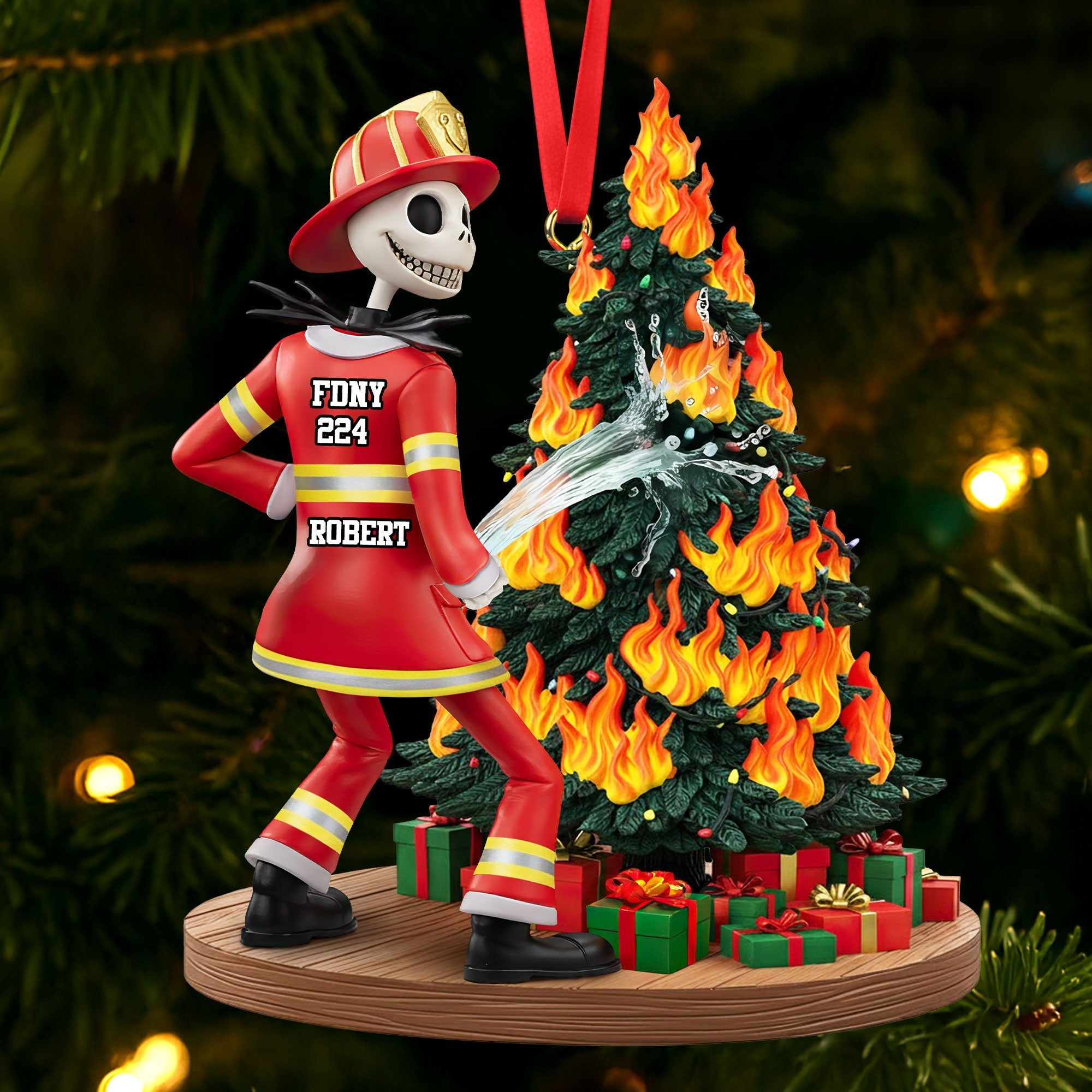 “Spook-tacular Moments Await!” - Funny Spooky Firefighter Ornament - Personalized Gift for Firefighters Ornament PopCulturePrints