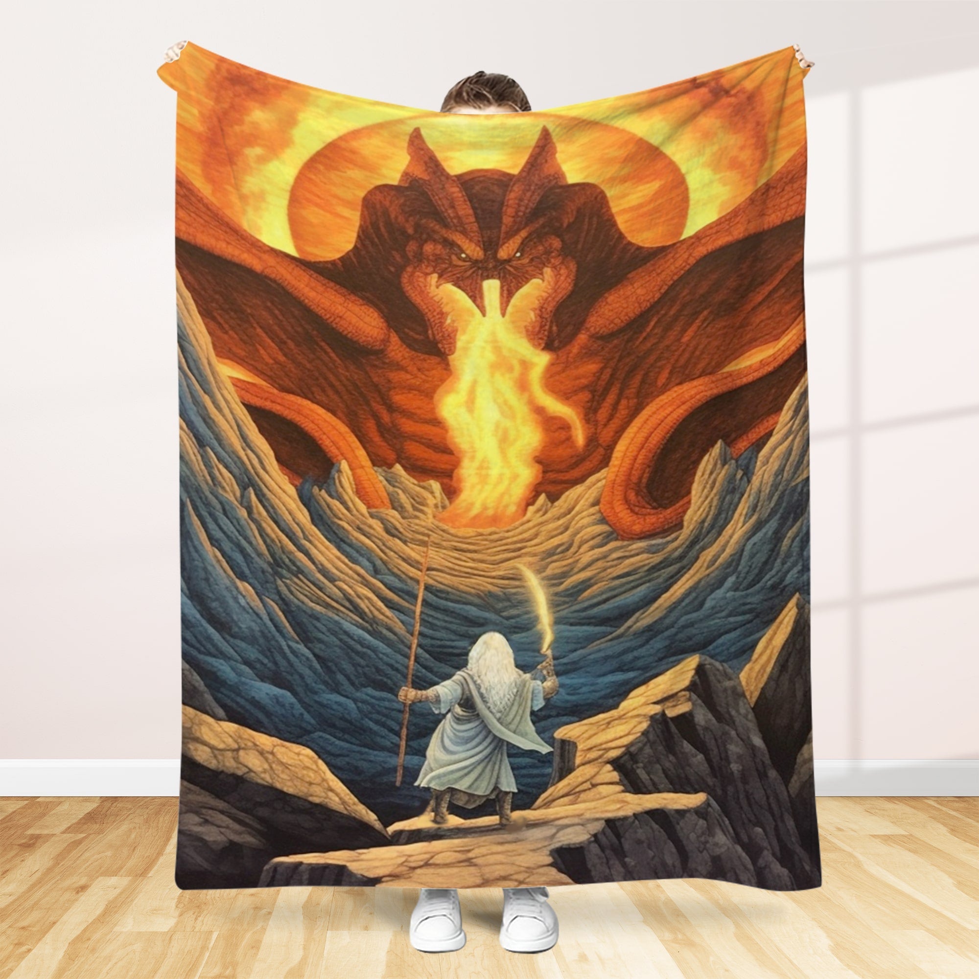 Fantasy Adventure Quilted Blanket - Epic Dragon Battle Design