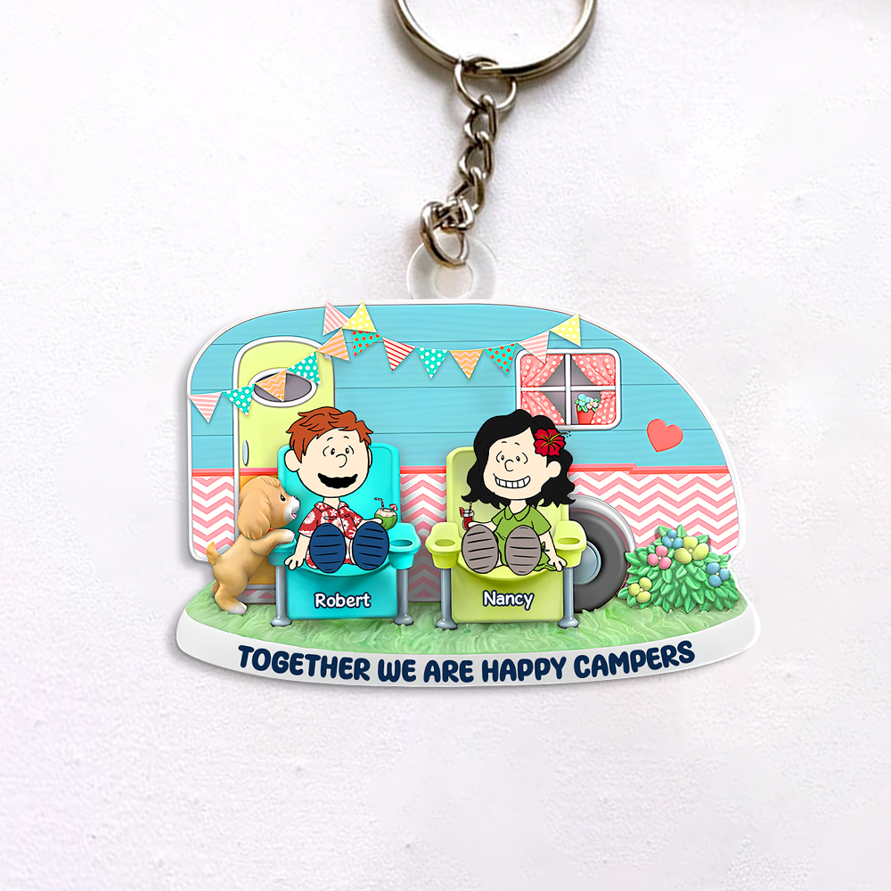 Personalized Happy Campers Couple Keychain Keychains PopCulturePrints