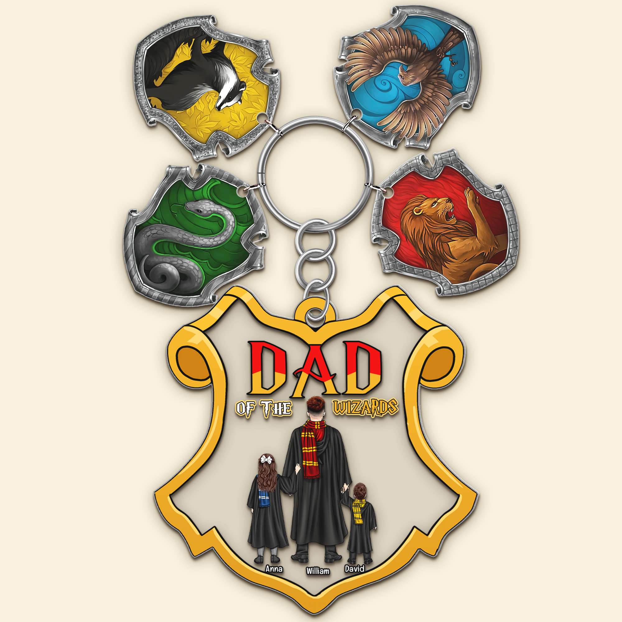 Personalized Hogwarts House Keychain - Dad of the Wizards