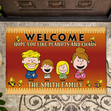 Load image into Gallery viewer, Personalized Peanuts Family Welcome Doormat
