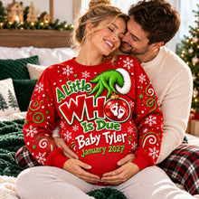 Load image into Gallery viewer, A Little WHO Is Due - Personalized Christmas Sweater for Expecting Moms
