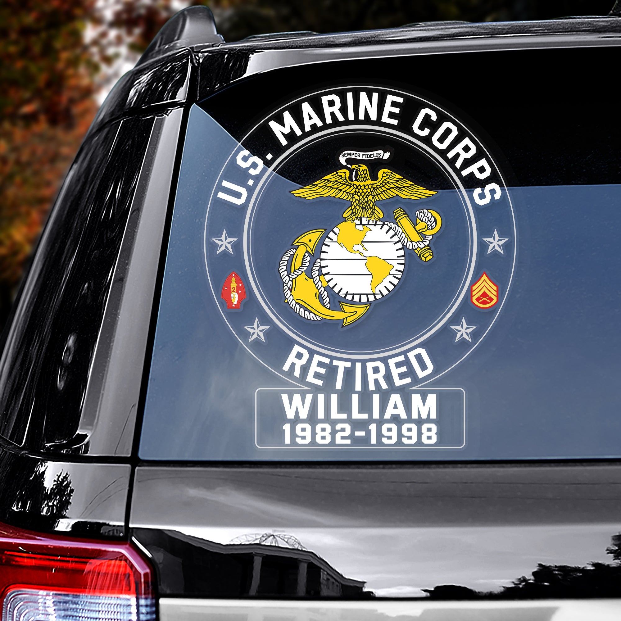 Custom U.S. Marine Corps Retired Veteran Car Decal - Personalized Military Branch Gift